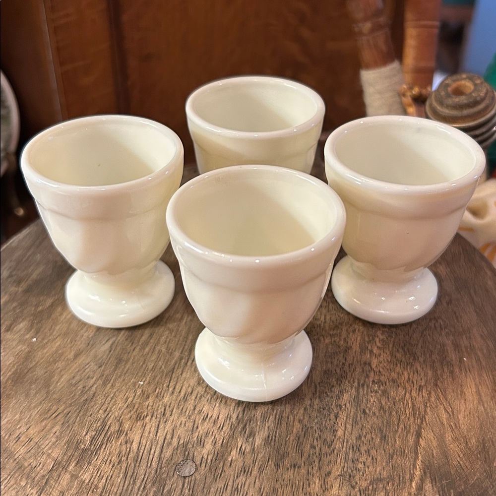 Set of French Swirl Milk Glass Egg Cups